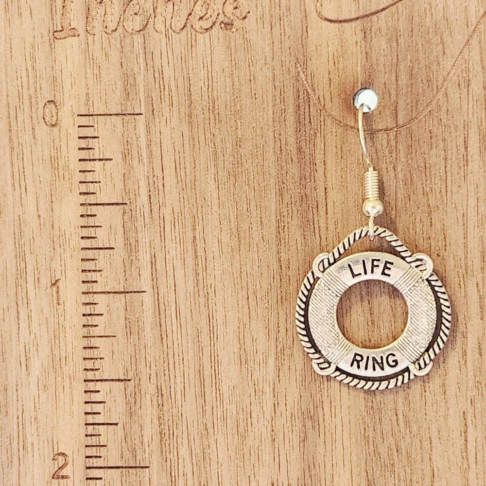 Handmade‎ Nautical Sailboat Life Ring Charm Dangle Earrings Silver Tone NEW
